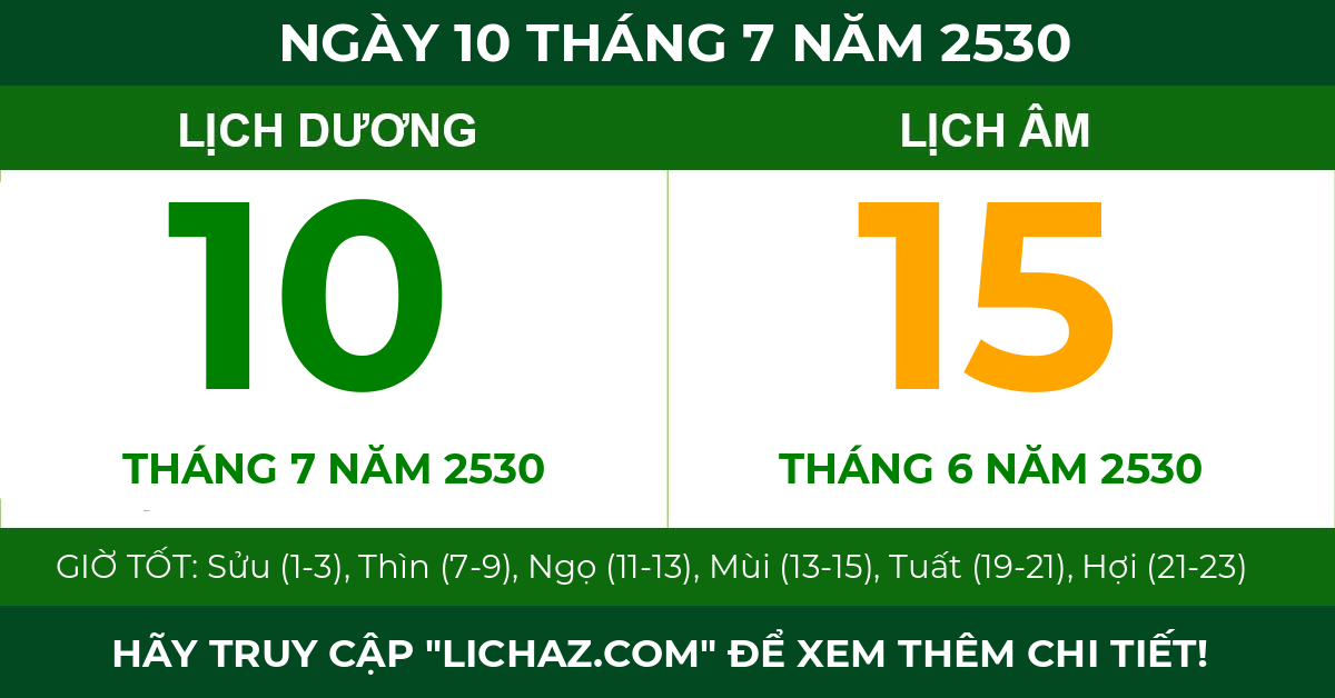 lịch âm ngày 10 tháng 7 năm 2530