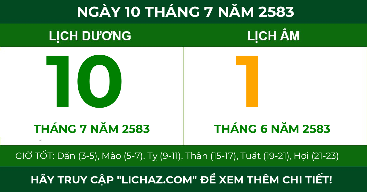 lịch âm ngày 10 tháng 7 năm 2583