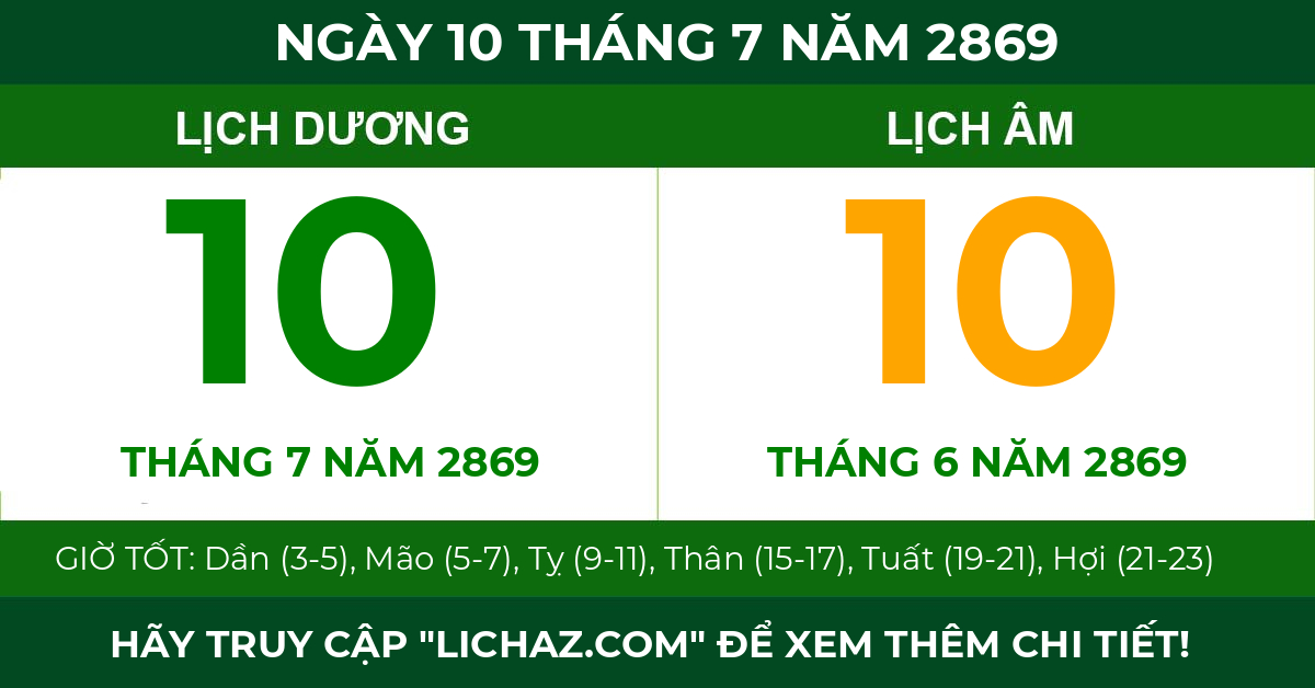 lịch âm ngày 10 tháng 7 năm 2869