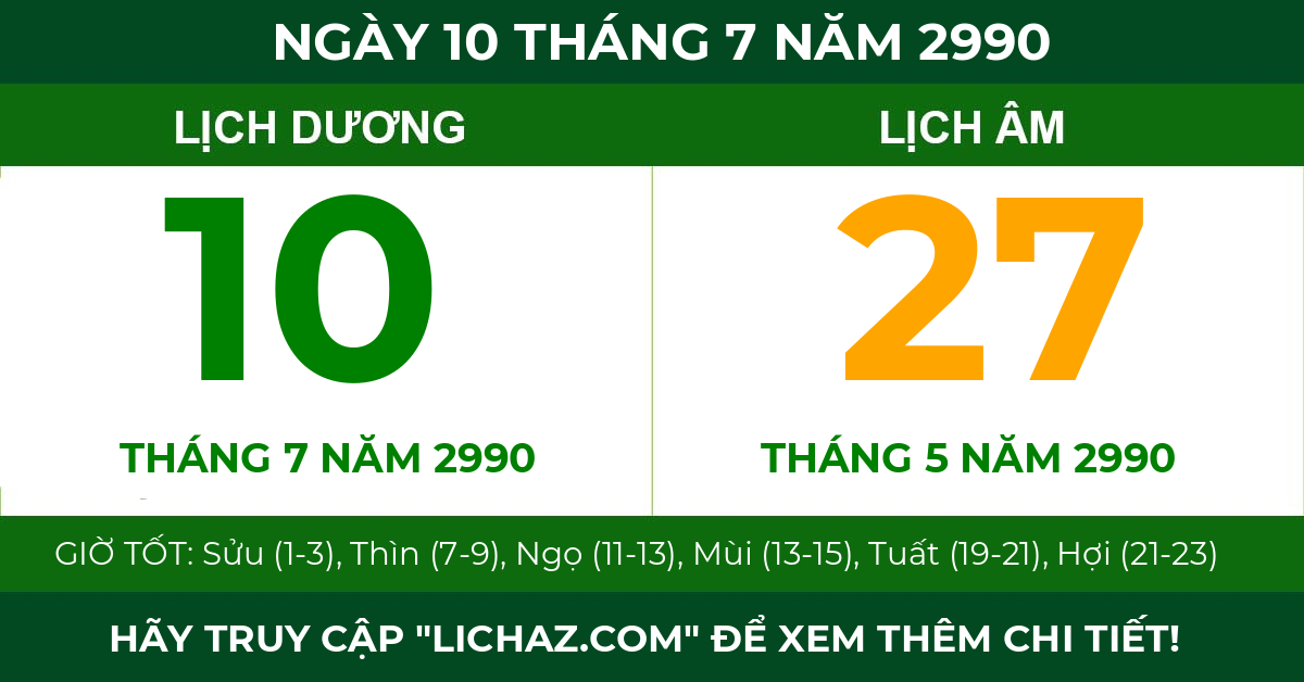 lịch âm ngày 10 tháng 7 năm 2990