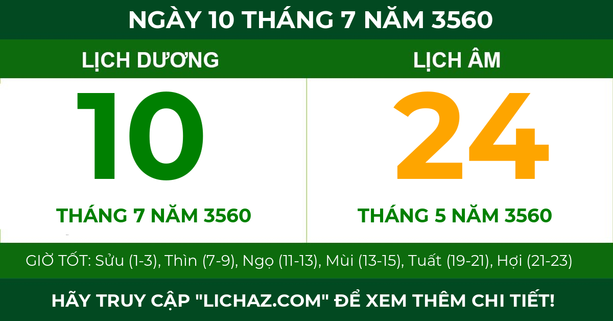 lịch âm ngày 10 tháng 7 năm 3560