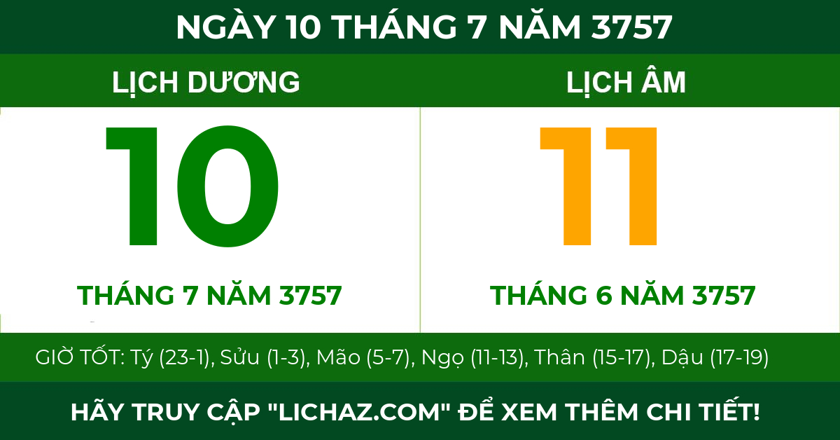 lịch âm ngày 10 tháng 7 năm 3757