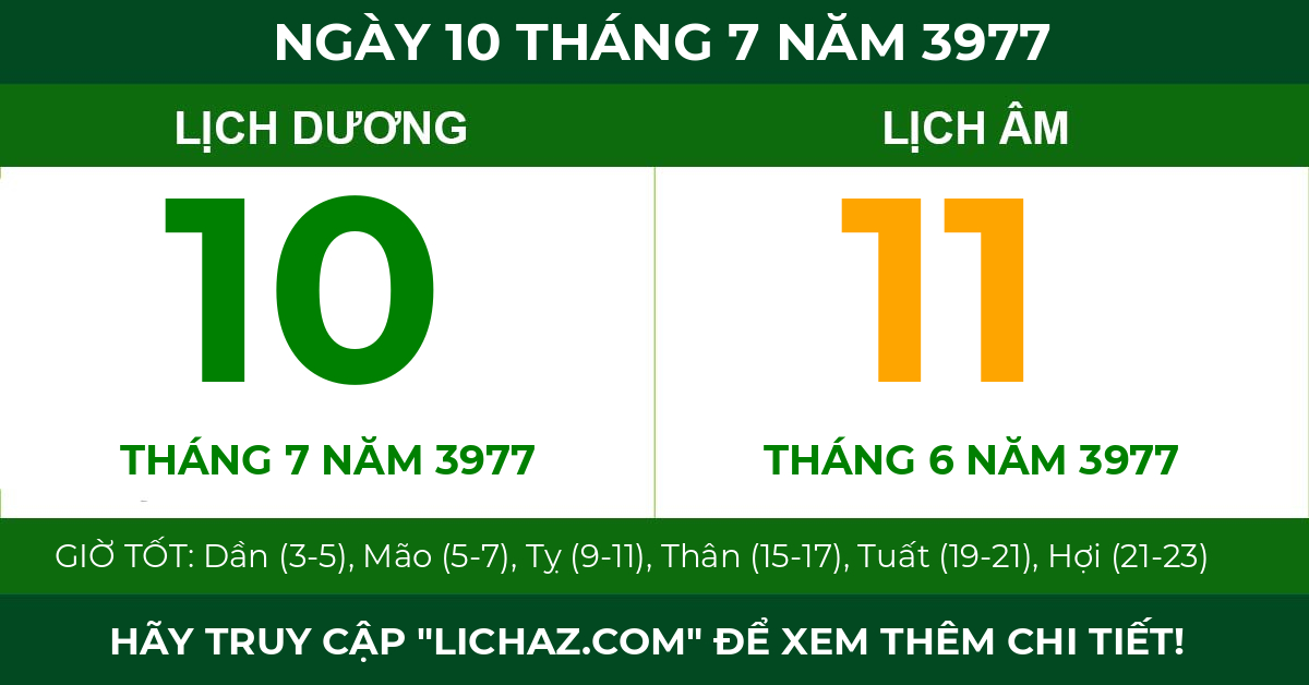 lịch âm ngày 10 tháng 7 năm 3977