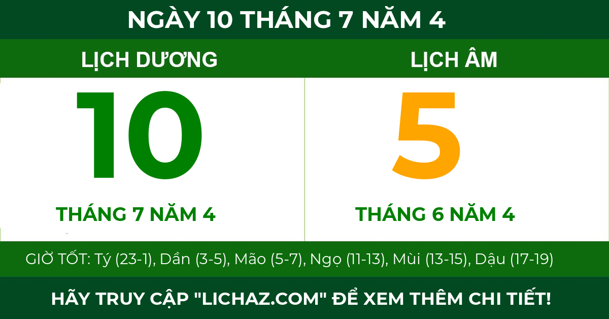 lịch âm ngày 10 tháng 7 năm 4