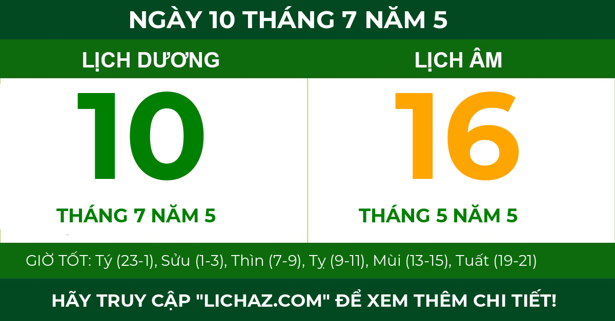 lịch âm ngày 10 tháng 7 năm 5