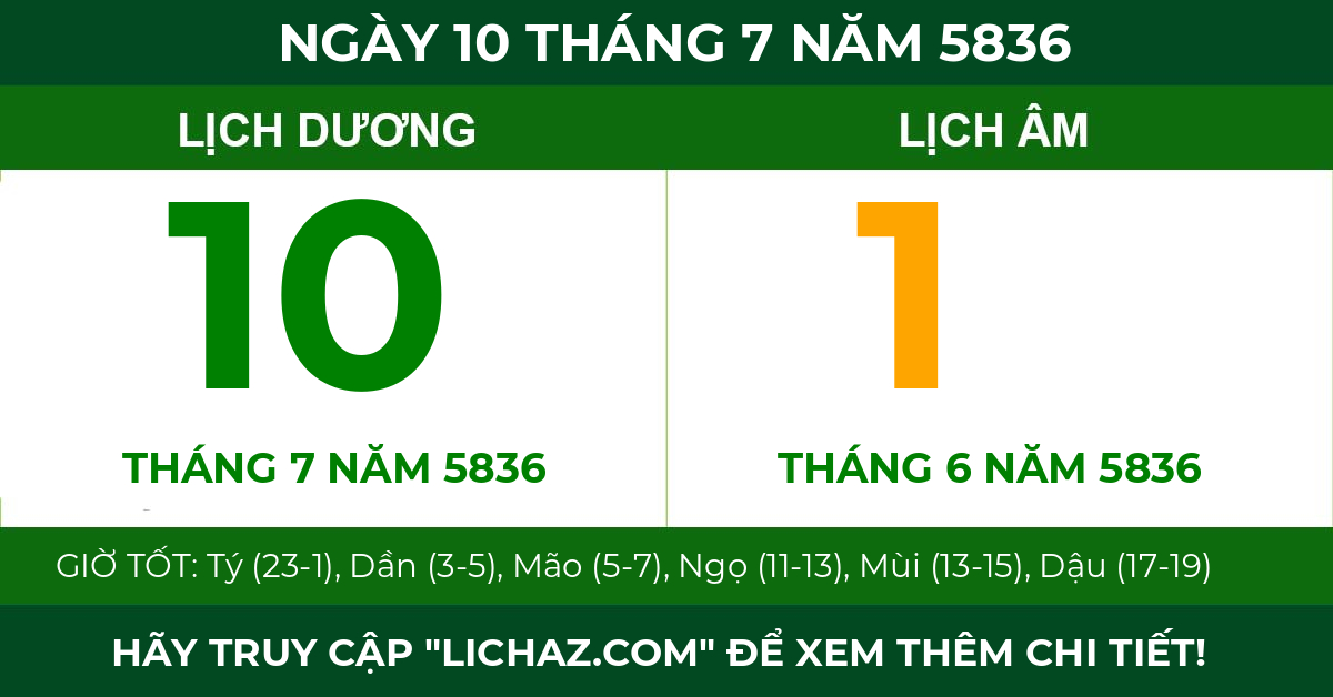 lịch âm ngày 10 tháng 7 năm 5836