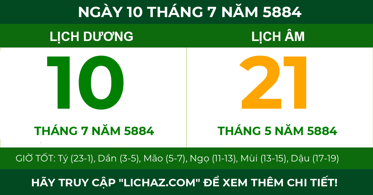 lịch âm ngày 10 tháng 7 năm 5884