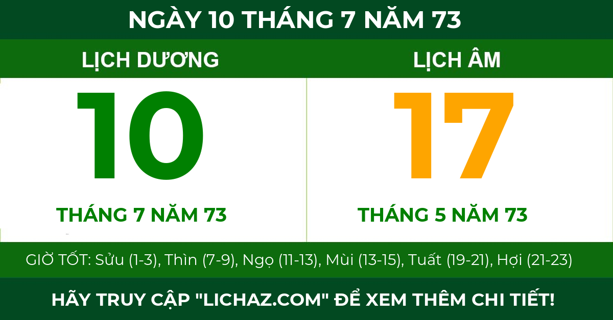 lịch âm ngày 10 tháng 7 năm 73