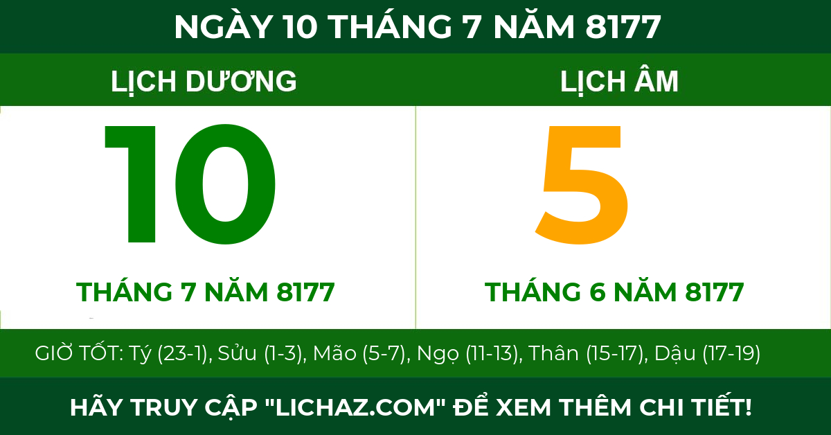 lịch âm ngày 10 tháng 7 năm 8177