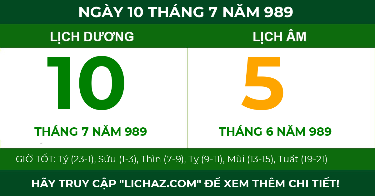 lịch âm ngày 10 tháng 7 năm 989