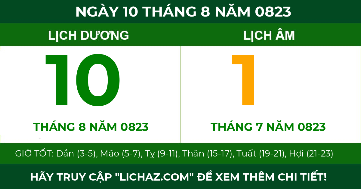 lịch âm ngày 10 tháng 8 năm 0823