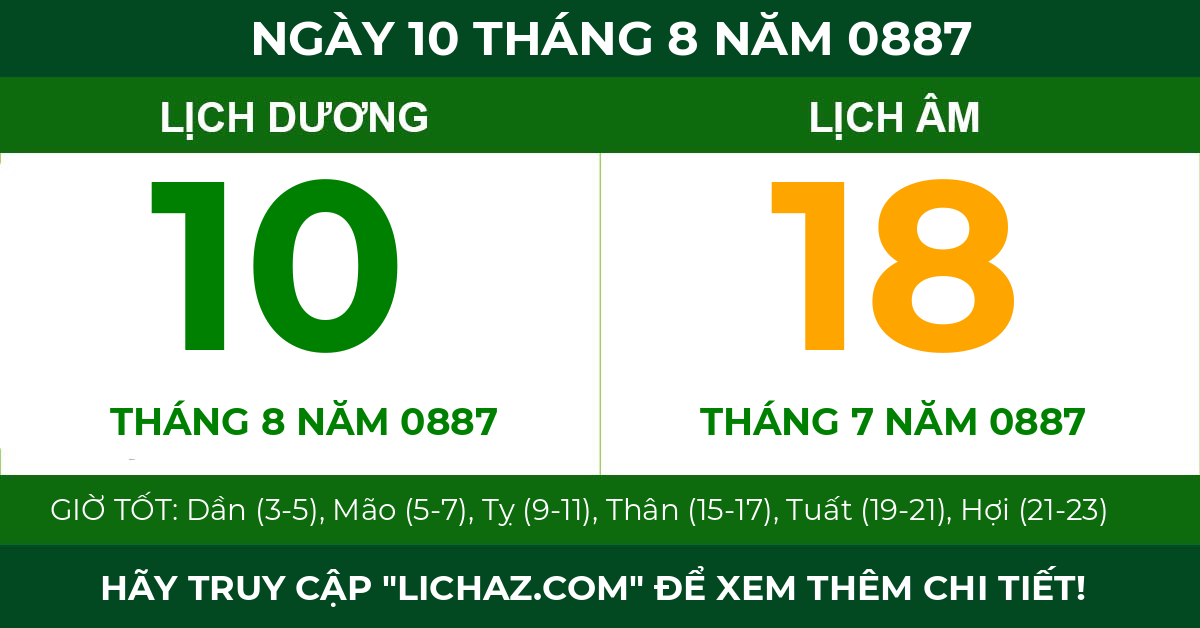 lịch âm ngày 10 tháng 8 năm 0887