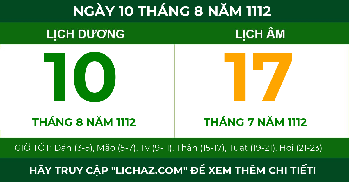 lịch âm ngày 10 tháng 8 năm 1112