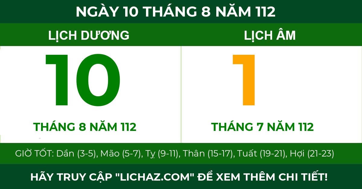 lịch âm ngày 10 tháng 8 năm 112