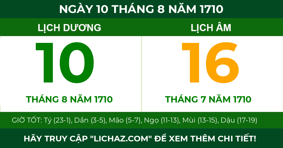 lịch âm ngày 10 tháng 8 năm 1710