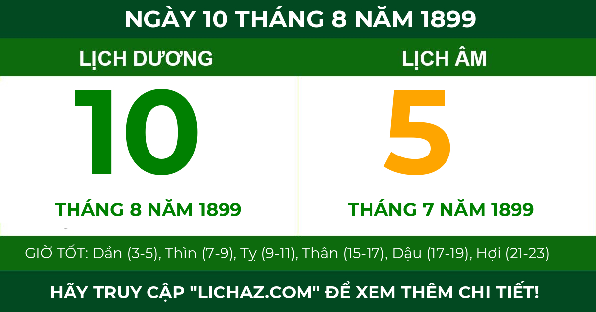 lịch âm ngày 10 tháng 8 năm 1899