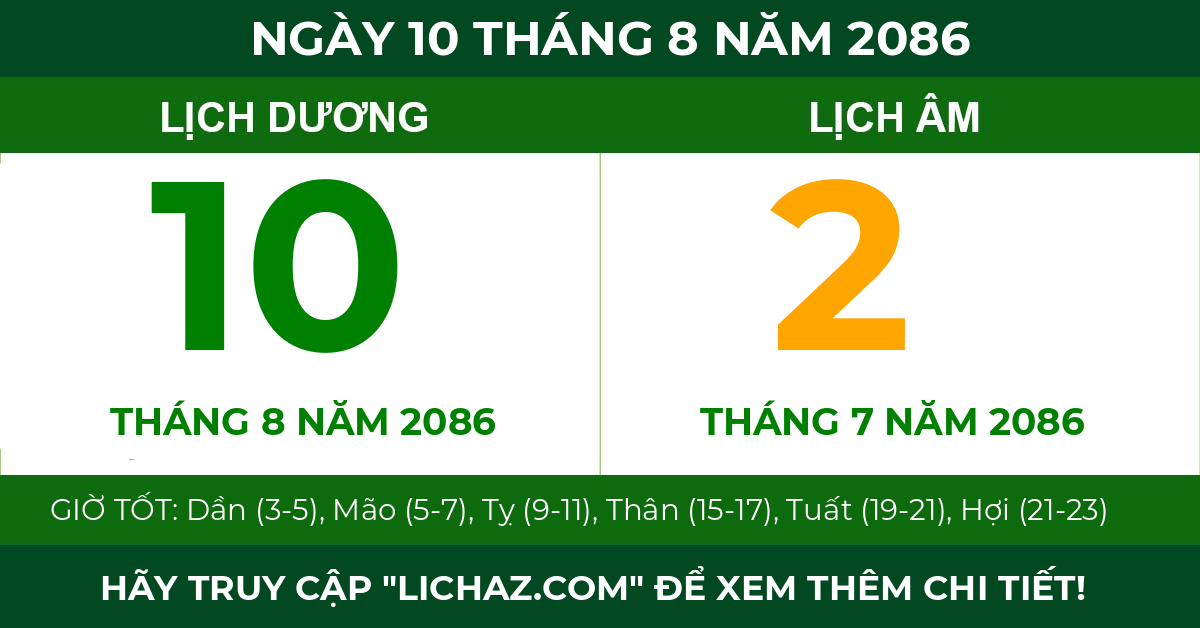 lịch âm ngày 10 tháng 8 năm 2086