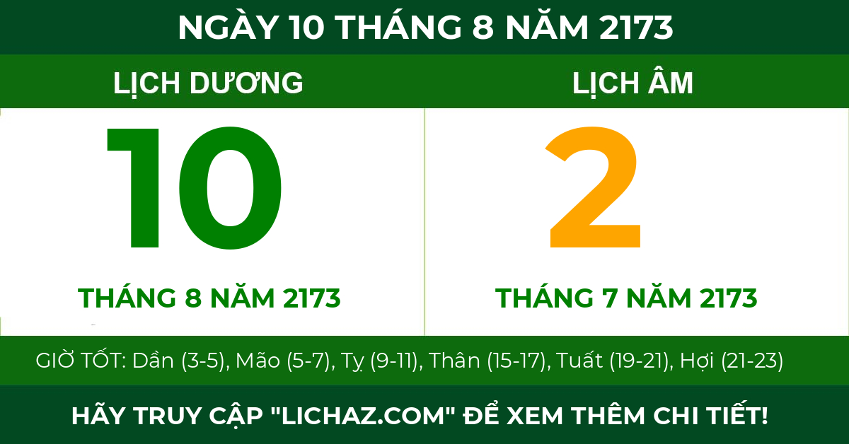 lịch âm ngày 10 tháng 8 năm 2173