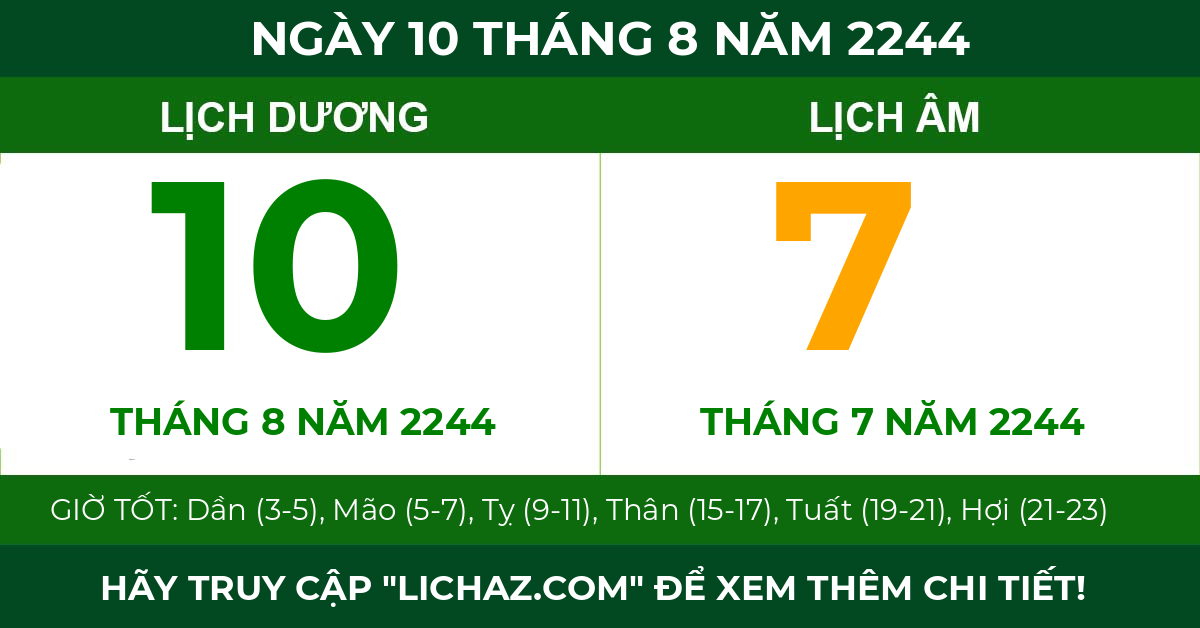lịch âm ngày 10 tháng 8 năm 2244