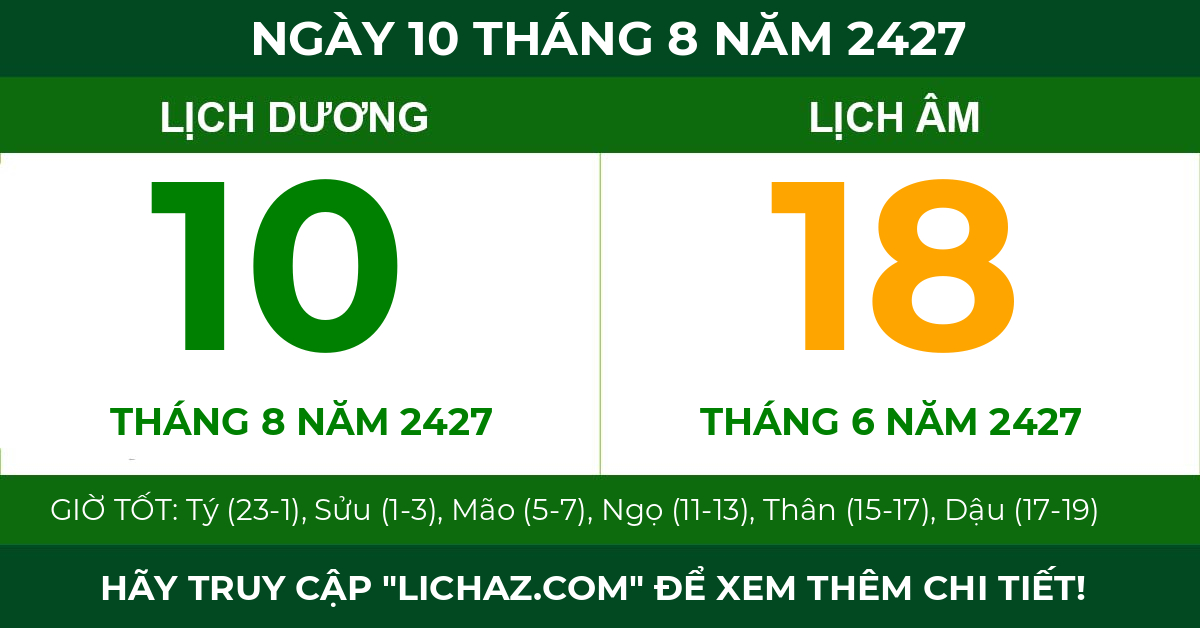 lịch âm ngày 10 tháng 8 năm 2427