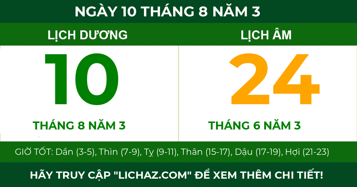 lịch âm ngày 10 tháng 8 năm 3