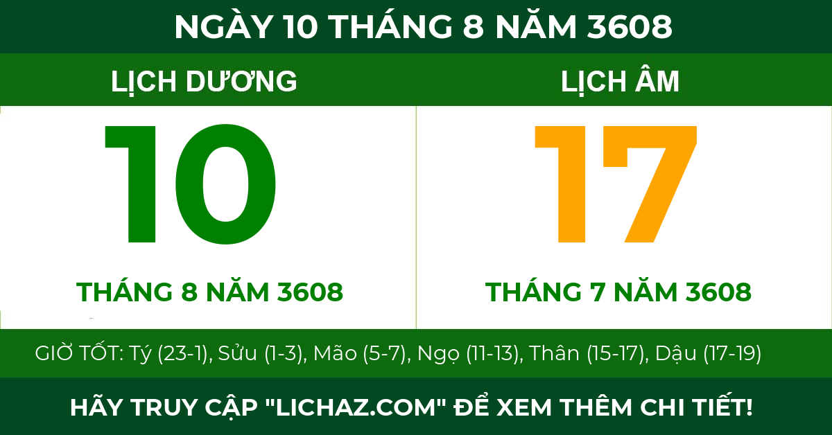lịch âm ngày 10 tháng 8 năm 3608