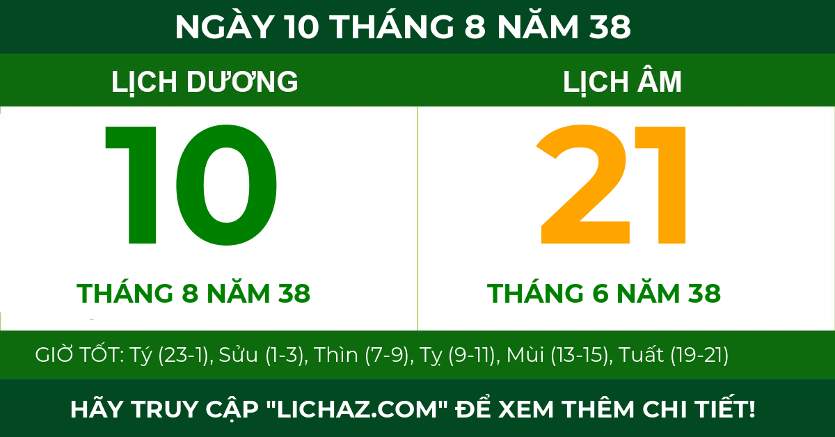 lịch âm ngày 10 tháng 8 năm 38