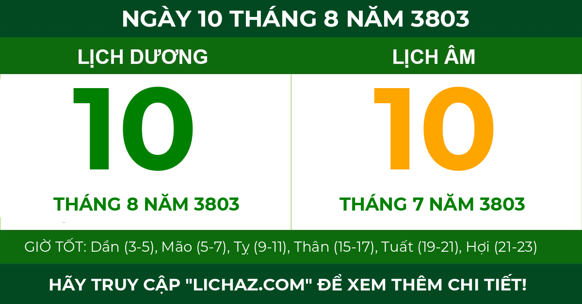 lịch âm ngày 10 tháng 8 năm 3803