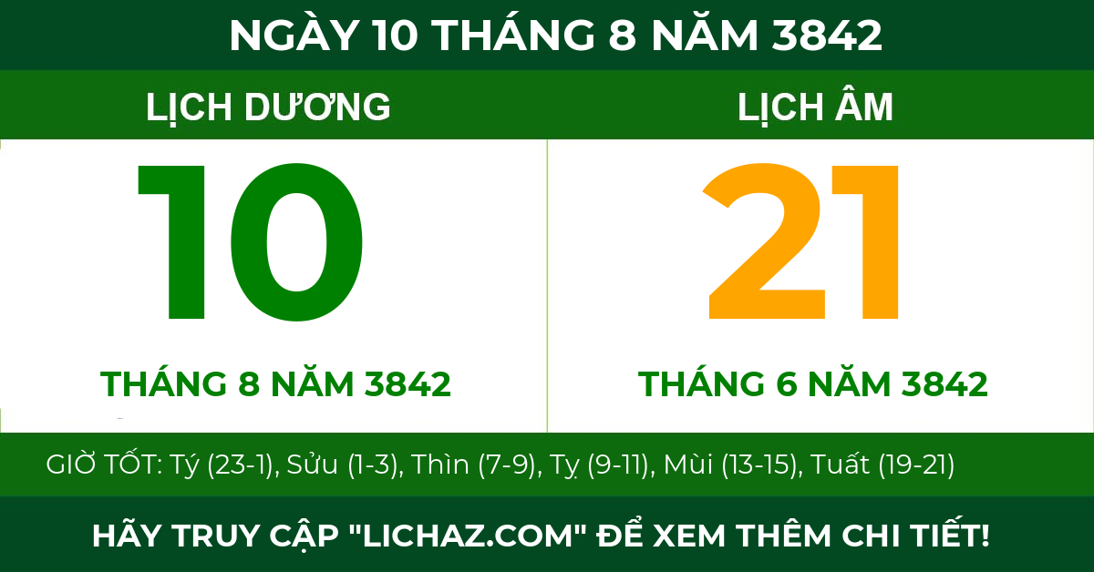 lịch âm ngày 10 tháng 8 năm 3842