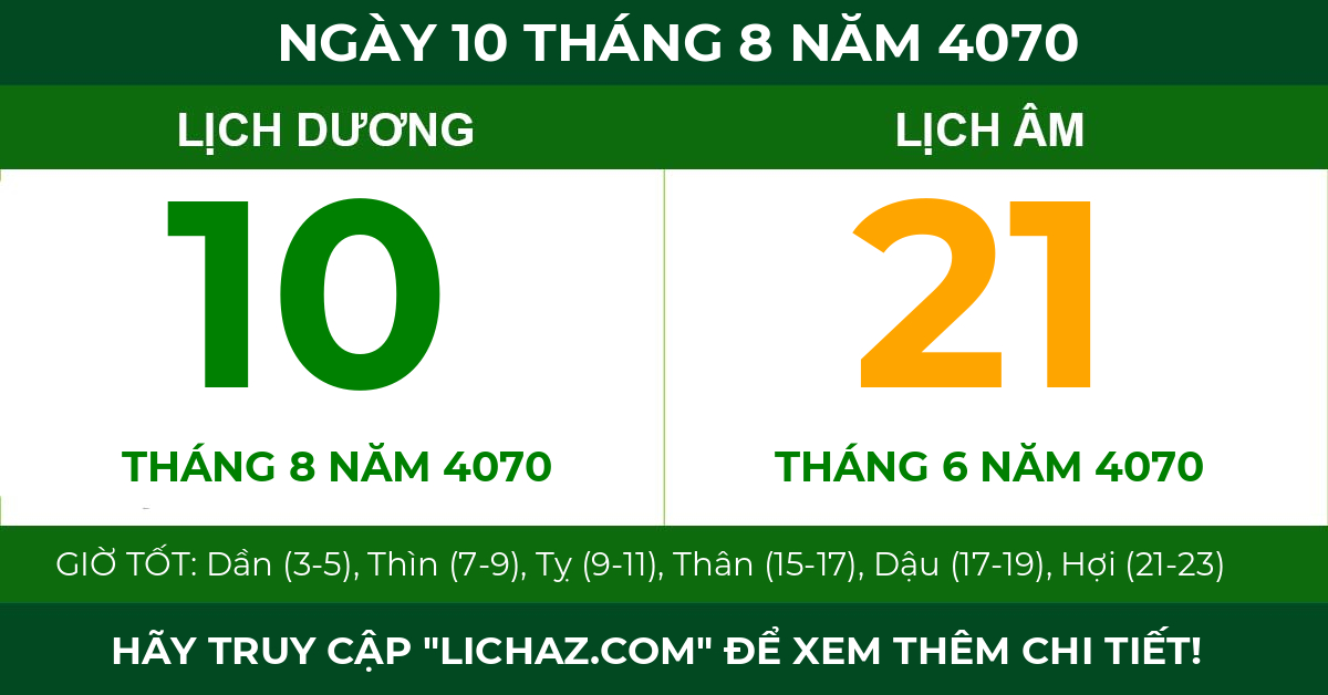 lịch âm ngày 10 tháng 8 năm 4070