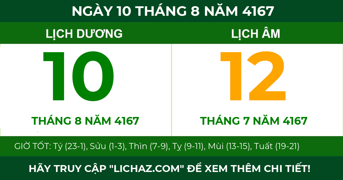 lịch âm ngày 10 tháng 8 năm 4167