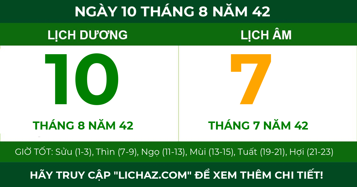 lịch âm ngày 10 tháng 8 năm 42