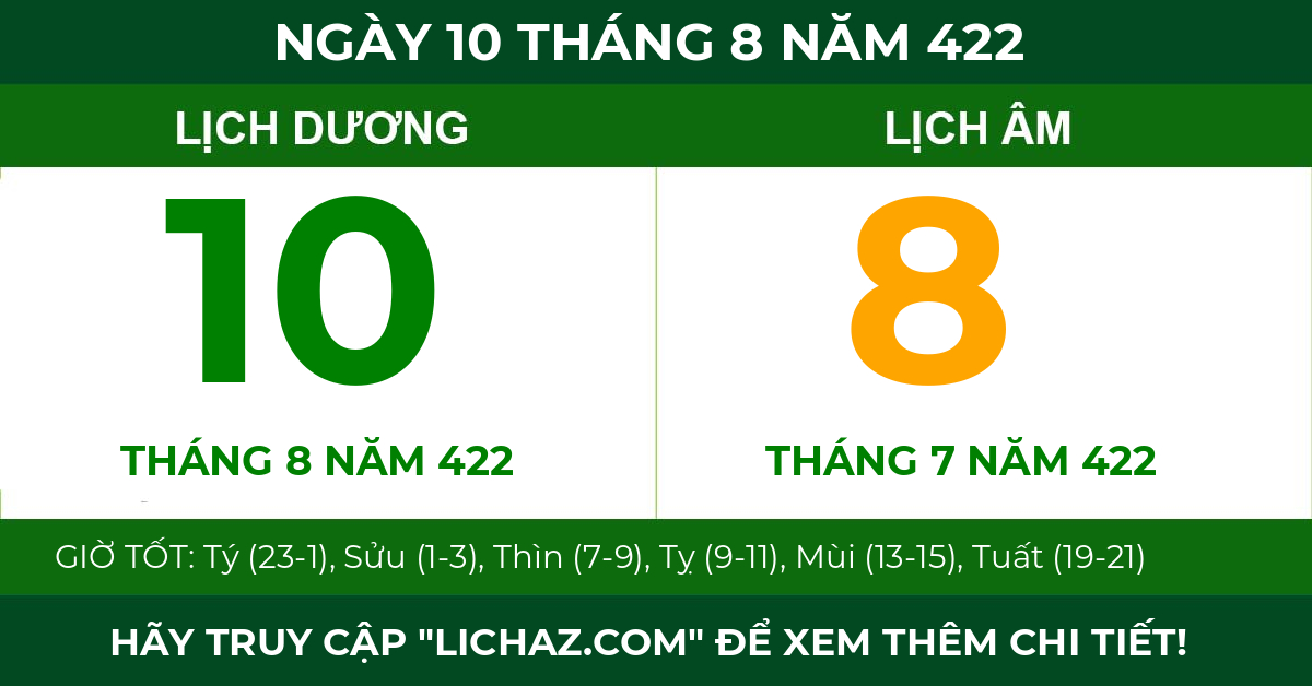 lịch âm ngày 10 tháng 8 năm 422
