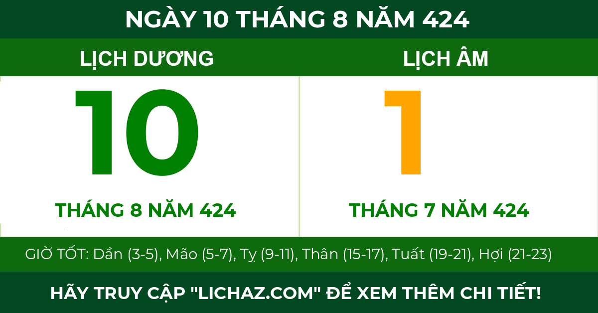 lịch âm ngày 10 tháng 8 năm 424
