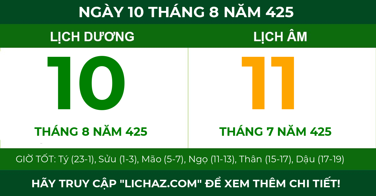 lịch âm ngày 10 tháng 8 năm 425