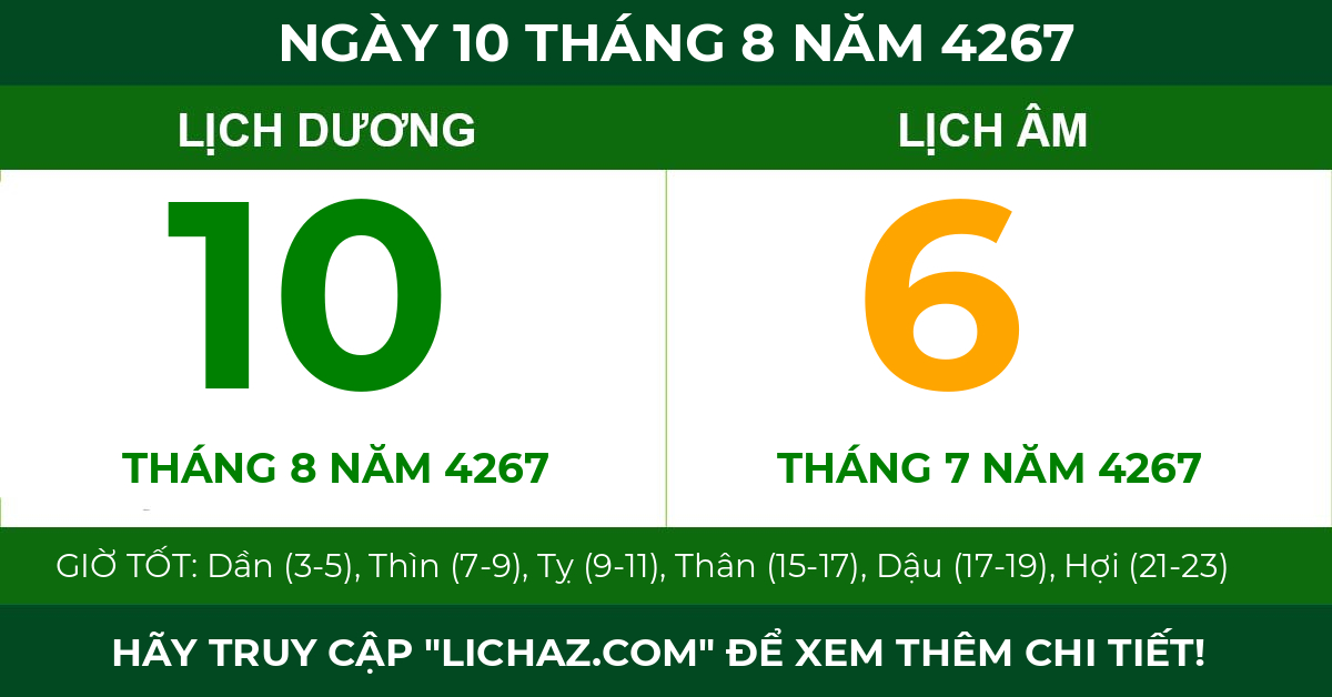 lịch âm ngày 10 tháng 8 năm 4267