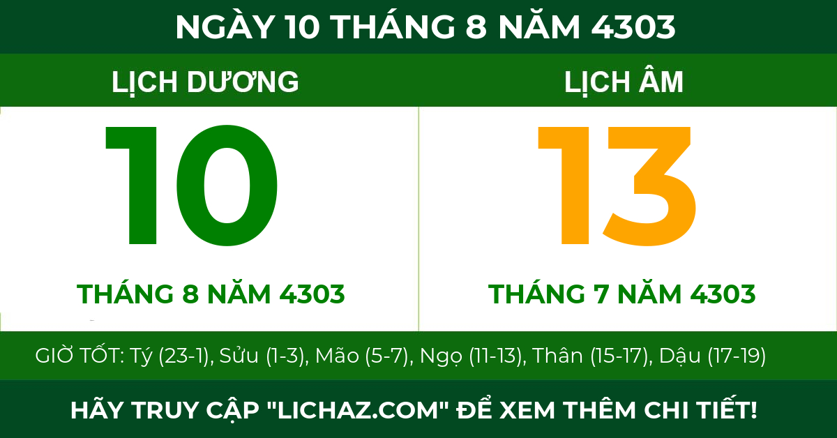 lịch âm ngày 10 tháng 8 năm 4303