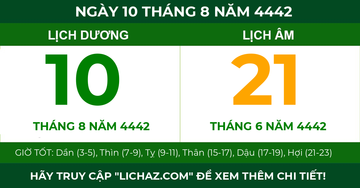 lịch âm ngày 10 tháng 8 năm 4442