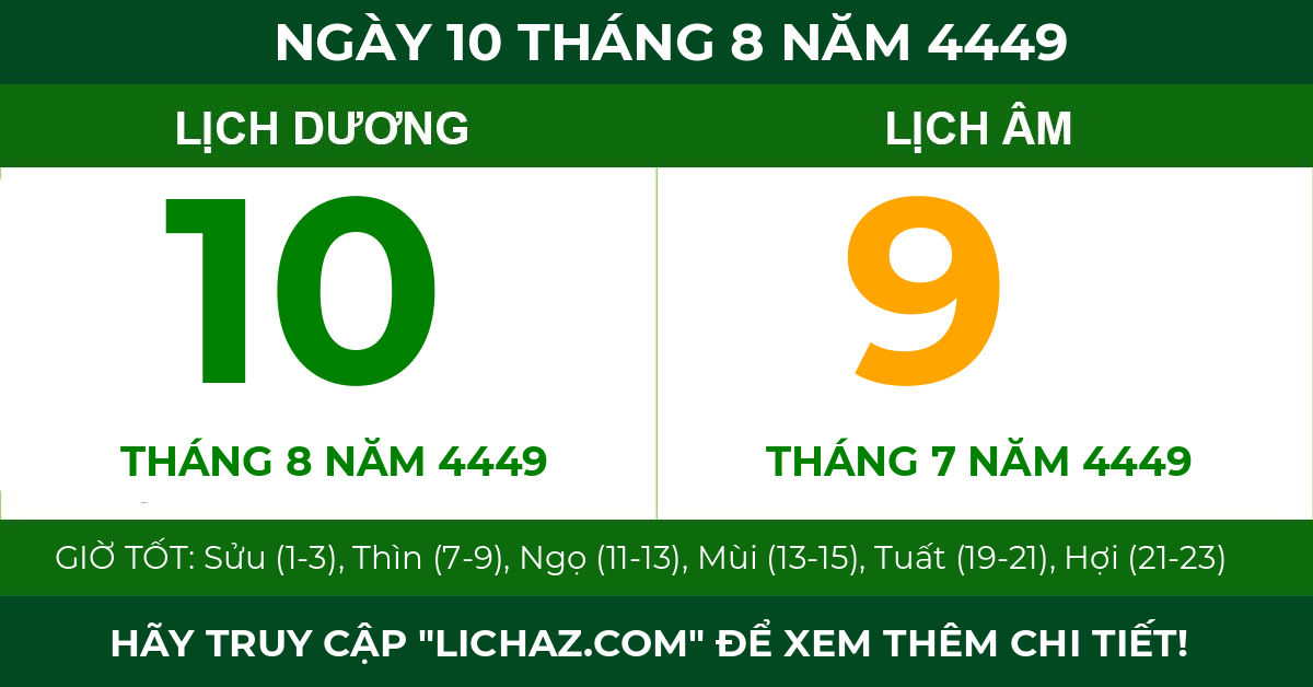 lịch âm ngày 10 tháng 8 năm 4449