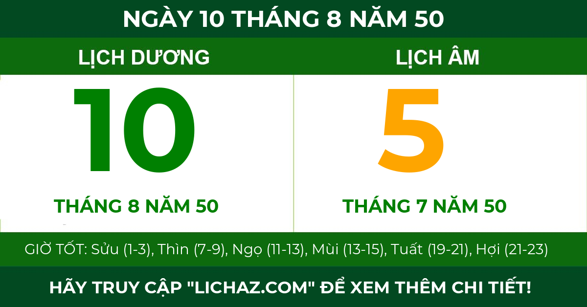 lịch âm ngày 10 tháng 8 năm 50