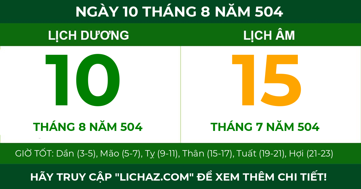 lịch âm ngày 10 tháng 8 năm 504