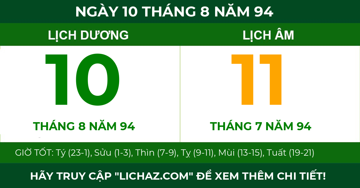 lịch âm ngày 10 tháng 8 năm 94
