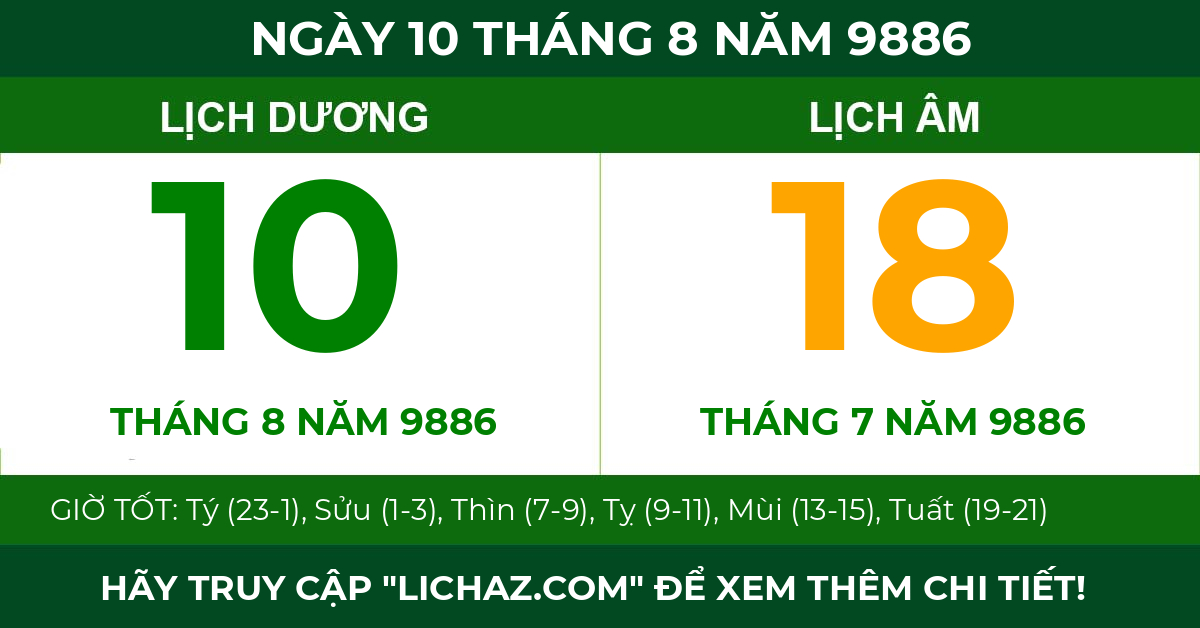 lịch âm ngày 10 tháng 8 năm 9886