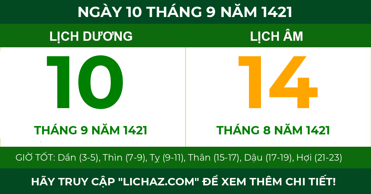 lịch âm ngày 10 tháng 9 năm 1421