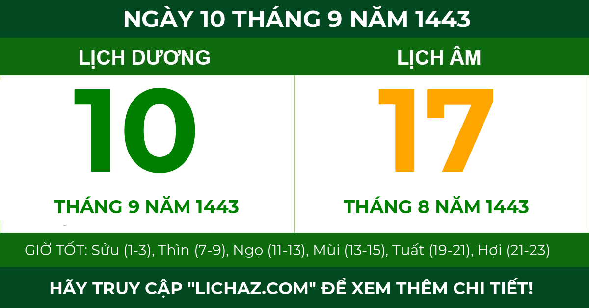 lịch âm ngày 10 tháng 9 năm 1443