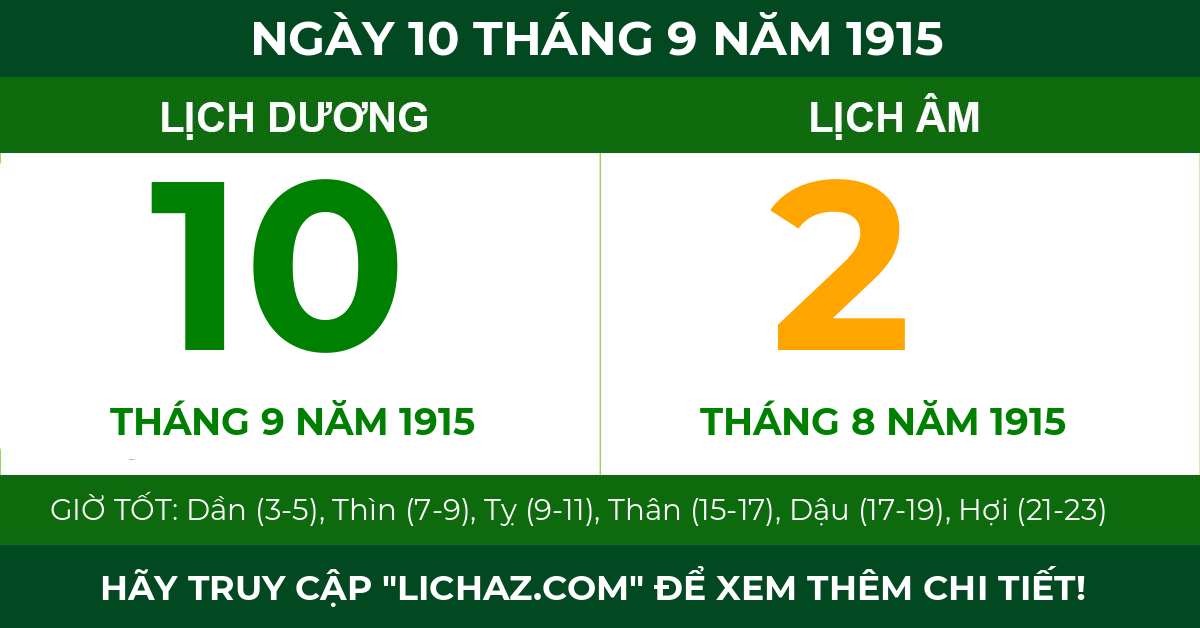 lịch âm ngày 10 tháng 9 năm 1915