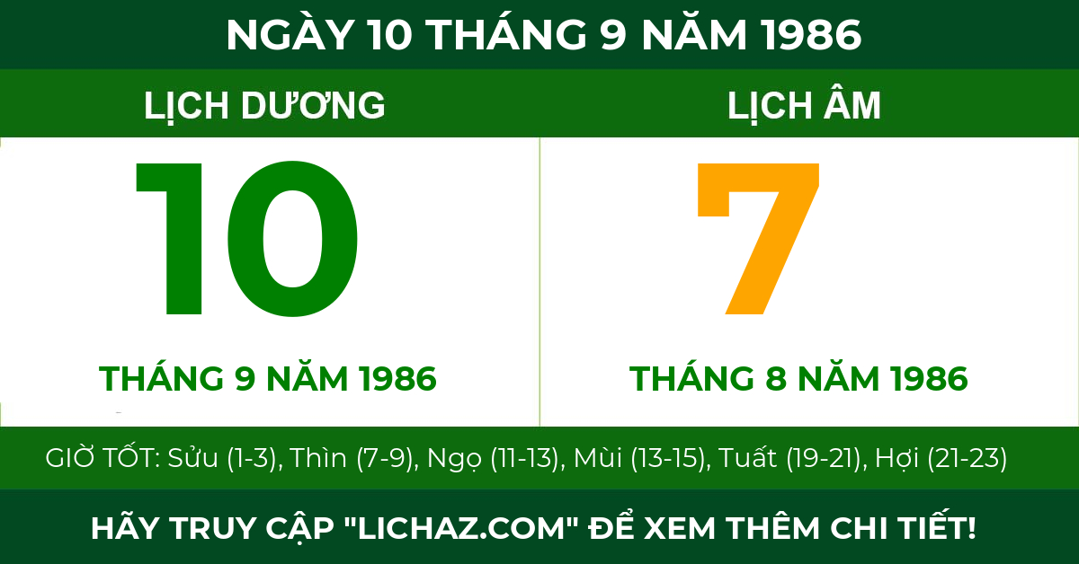 lịch âm ngày 10 tháng 9 năm 1986