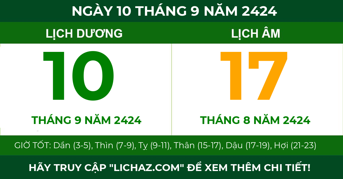 lịch âm ngày 10 tháng 9 năm 2424