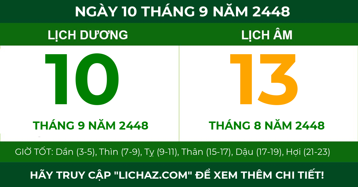 lịch âm ngày 10 tháng 9 năm 2448