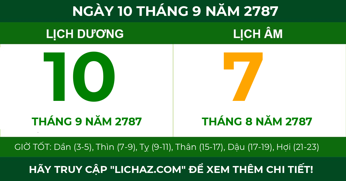 lịch âm ngày 10 tháng 9 năm 2787